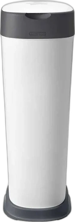 Witte Tommee Tippee Twist & Click XL luieremmer met grijze deksel en voet op witte achtergrond