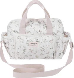 Geborduurde luiertas 32x25x10 cm - Crème bloemetjes