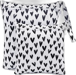 SnelShoppen wetbag set van 2 - Wit met zwarte hartjes