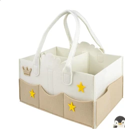 Vilten luierorganizer met kroontjes en sterren - Crème/beige