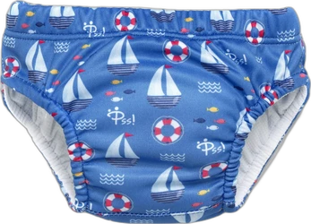 ShopVlot zwemluier maat L met blauwe zeilbotenprint Herbruikbare blauwe zwemluier met zeilboten, reddingsboeien, visjes en witte binnenvoering