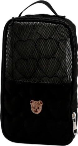 Luier-organizer pouch met mesh en beer 25x14 cm - Zwart