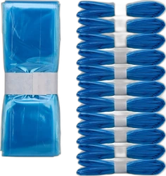 Blauwe navulzakken voor luieremmer, set van 12 Set blauwe navulzakken voor luieremmer met gevouwen zakken en witte sluitbanden op zwarte achtergrond