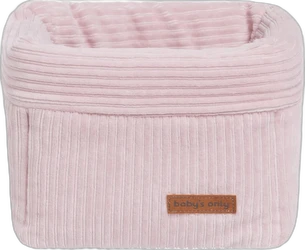 Oudroze Baby's Only opbergmand van ribstof met omgeslagen rand en bruin merklabel
