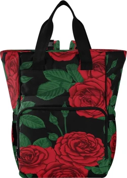 Luiertas rugzak waterdicht 39 cm - Rode rozen op zwart