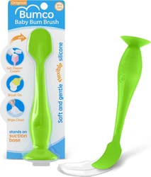 Groene Bumco Baby Bum Brush siliconen spatel met zuignap en verpakking