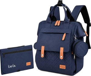 SnelShoppen luierrugzak met verschoonmat en speenhouder donkerblauw Donkerblauwe luierrugzak met ritsen leren accenten bijgevoegd verschoonmat en ronde speenhouder