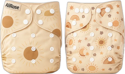 Tweedeilige set pocket luiers met zonnig beige dessin en witte drukkers