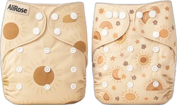 Tweedeilige set pocket luiers met zonnig beige dessin en witte drukkers