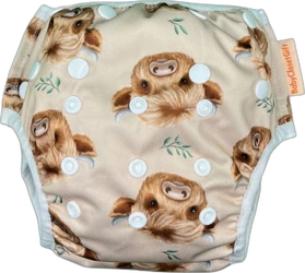 Baby Closet Gift zwemluier met hooglanders print Beige zwemluier met herhalende hooglander kalf print en witte drukkers