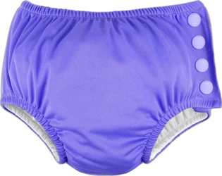 paarse wasbare zwemluier voor baby met elastische taille en drukknoopsluiting rechts