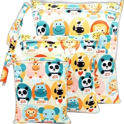 Set van drie waterdichte wetbags met kleurrijke dierenprint in oranje turquoise en geel