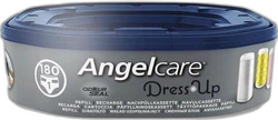 Close-up van witte Angelcare Dress Up luieremmer met blauwe deksel en opdruk navulcassette