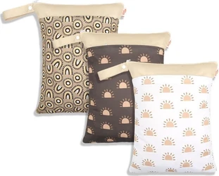 Set van drie wetbags met boho zonnenprint in beige bruin en wit met ritssluiting en draaglus