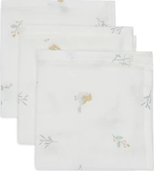 Hydrofiele spuugdoekjes 31x31 cm set van 3 Lovely Birds Set van drie witte hydrofiele spuugdoekjes met kleine pastel vogels en takjes print