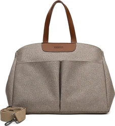 Taupe tote luiertas met twee voorvakken en afneembare beige schouderband
