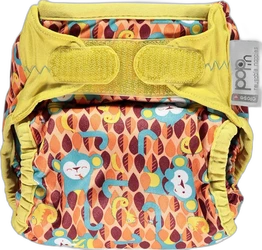 Wasbare luierbroekje met klittenband one size - apenprint Wasbaar luierbroekje one size met gele klittenbandsluiting en kleurrijke apenprint