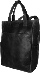 Zwarte leren Mozz Bags Bowen tas gefotografeerd als rugtas en handtas met handvaten