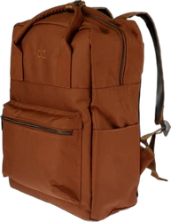 Cognackleurige Mozz Bags Lux Laos rugzak van canvas met voorvak en zijkantvak