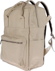 Beige Mozz Bags Lux Laos rugzak schuin van voren met ritsvoorvak en draagbanden