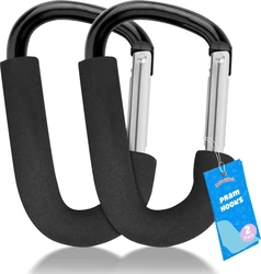 Kinderwagenhaken aluminium met schuimgrip 2 stuks zwart Set van twee zwarte kinderwagenhaken met aluminium sluiting en schuimgrip zichtbaar