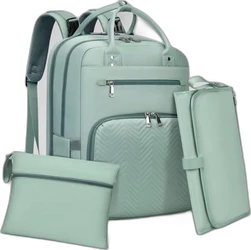 mintgroene luierrugzak set met aankleedkussen en accessoires voorkantzicht