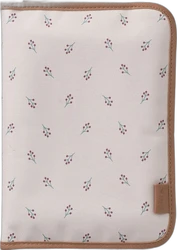 Fresk luieretui 18x26 cm in ecru met berries print Ecru luieretui 18x26 cm met klein berries motief en bruine rand