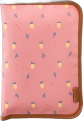 Roze Fresk luieretui met geel blauwe fruitprint en bruine rand