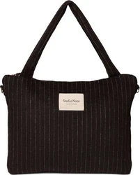 Bruine Studio Noos luiertas met flannel chalkstripe patroon en dubbele draaghandgrepen