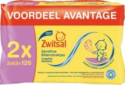 Zwitsal Sensitive billendoekjes 2-pak (2 x 63)