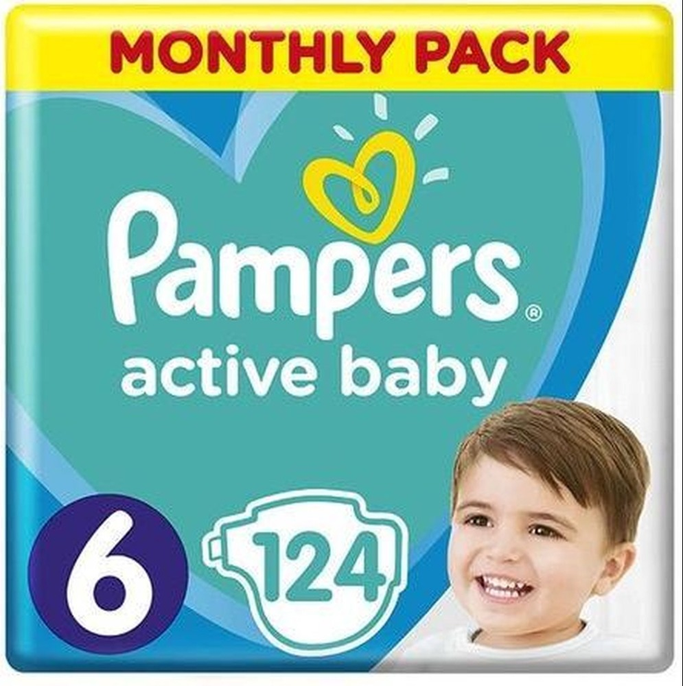 Pampers Active Baby Luiers Maat 6 - 124 Luiers Maandbox Pampers Active Baby Luiers Maat 6 - 124 Luiers Maandbox