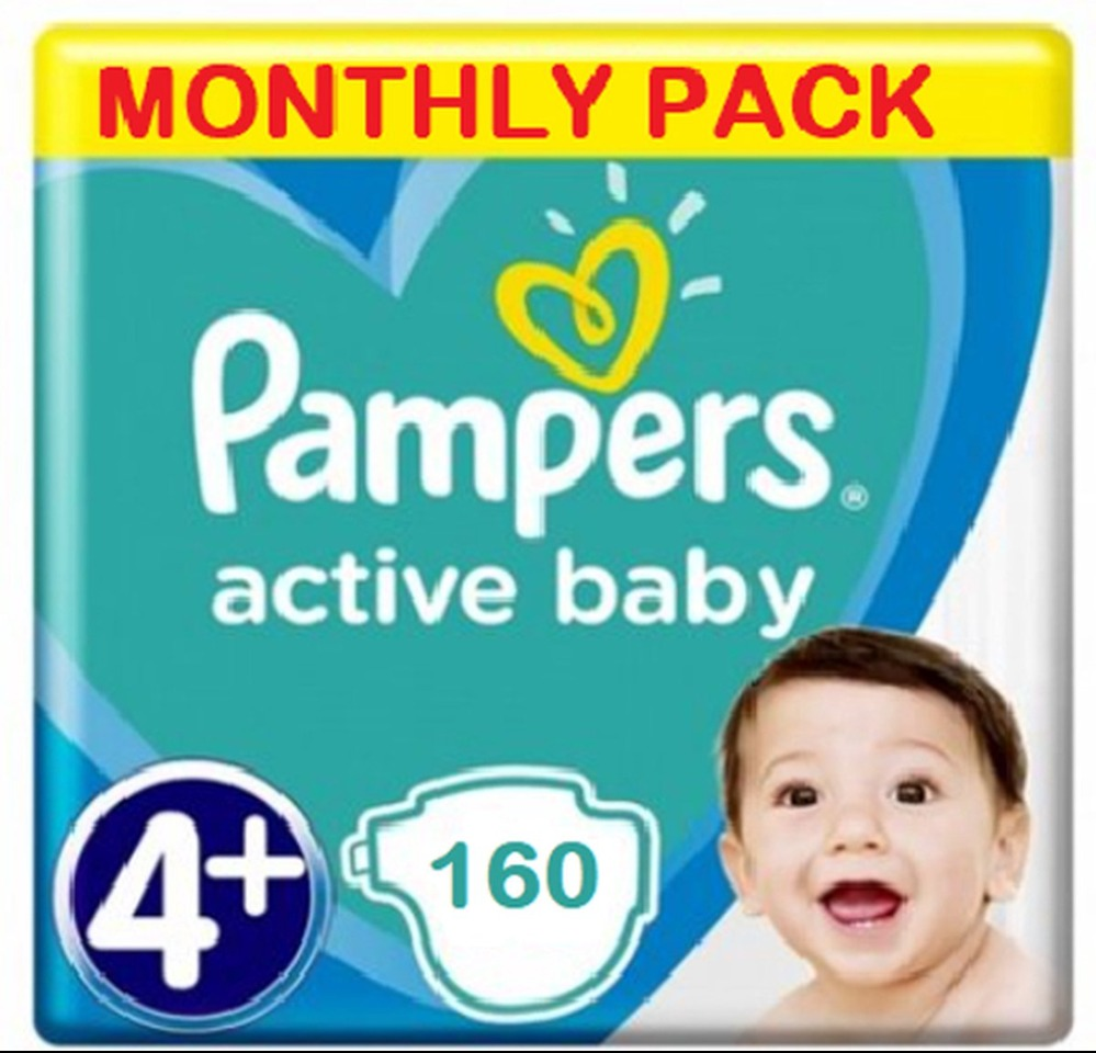 Pampers Active Baby Maat 4+ - 160 Luiers Maandbox Pampers Active Baby Maat 4+ - 160 Luiers Maandbox