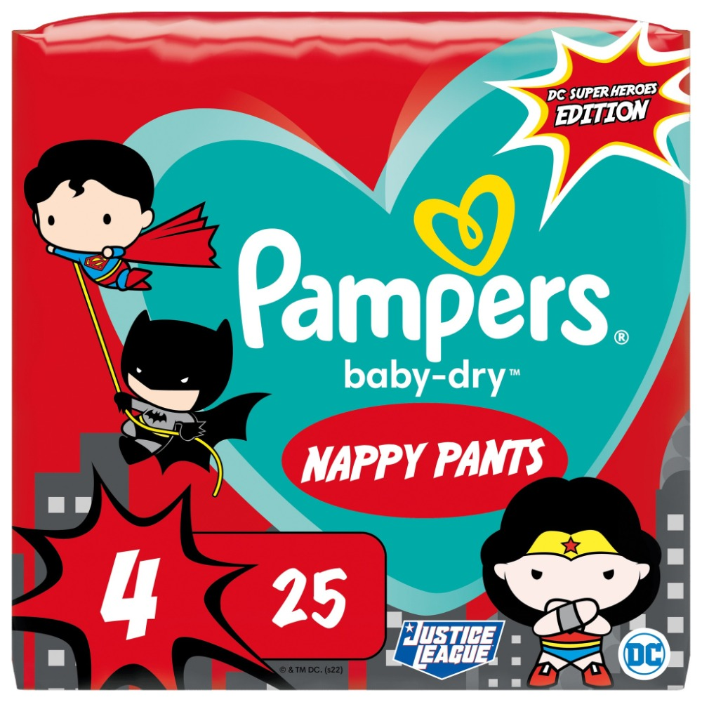 Pampers - Baby Dry Nappy Pants Superhelden - Maat 4 - Small Pack - 25 luierbroekjes Pampers - Baby Dry Nappy Pants Superhelden - Maat 4 - Small Pack - 25 luierbroekjes