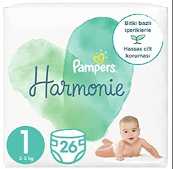 Pampers Babyluiers maat 1 (2-5 kg) harmonie, 26 stuks, draagverpakking, zachte huidbescherming en ingrediënten op basis van planten