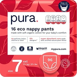 Pura Premium Eco Luierbroekje Maat 7 (17+kg/37+lbs) Maandverpakking 6 x 16 per pak, 96 Baby Peuter Easy Pull Up