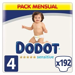 Dodot Sensitive babyluiers maat 4 (9-14 kg), 192 luiers, optimale dodot-leerbescherming, maandverpakking