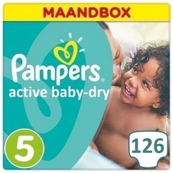 Pampers Active Baby Dry Luiers - Maat 5 - 11 tot 16kg - 126 - Maandbox Pampers Active Baby Dry Luiers - Maat 5 - 11 tot 16kg - 126 - Maandbox