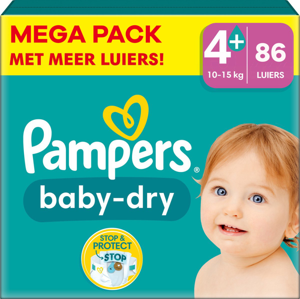 Pampers - Baby Dry - Maat 4+ - Mega Pack - 86 stuks - 10/15 KG Pampers - Baby Dry - Maat 4+ - Mega Pack - 86 stuks - 10/15 KG