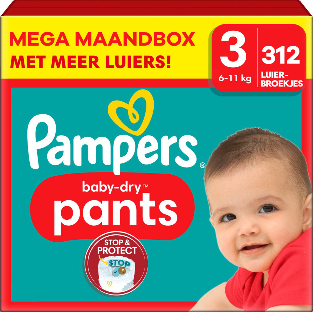 Pampers - Baby Dry Pants - Maat 3 - Mega Maandbox - 312 stuks - 6/11 KG Pampers - Baby Dry Pants - Maat 3 - Mega Maandbox - 312 stuks - 6/11 KG