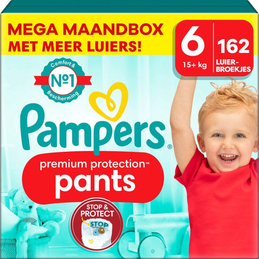 Pampers - Premium Protection Pants - Maat 6 - Mega Maandbox - 162 stuks - 15+ KG Pampers - Premium Protection Pants - Maat 6 - Mega Maandbox - 162 stuks - 15+ KG