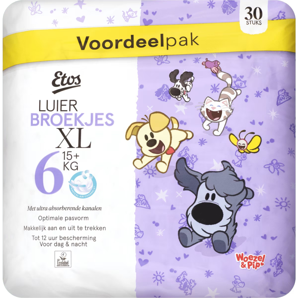 Etos Woezel & Pip Luierbroekjes Extra Large Voordeelpak Maat 6 16+ kilo 30 stuks Etos Woezel & Pip Luierbroekjes Extra Large Voordeelpak Maat 6 16+ kilo 30 stuks