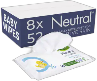 Neutral 0% Baby Wipes Parfumvrij 8 x 52 stuks Neutral 0% Baby Wipes Parfumvrij 8 x 52 stuks