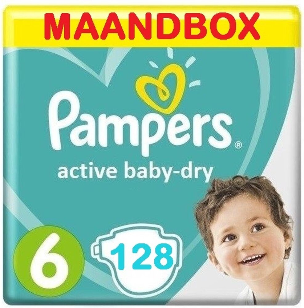 Pampers - Active Baby Dry - Maat 6 - Maandbox - 128 stuks - 13/18KG Pampers - Active Baby Dry - Maat 6 - Maandbox - 128 stuks - 13/18KG