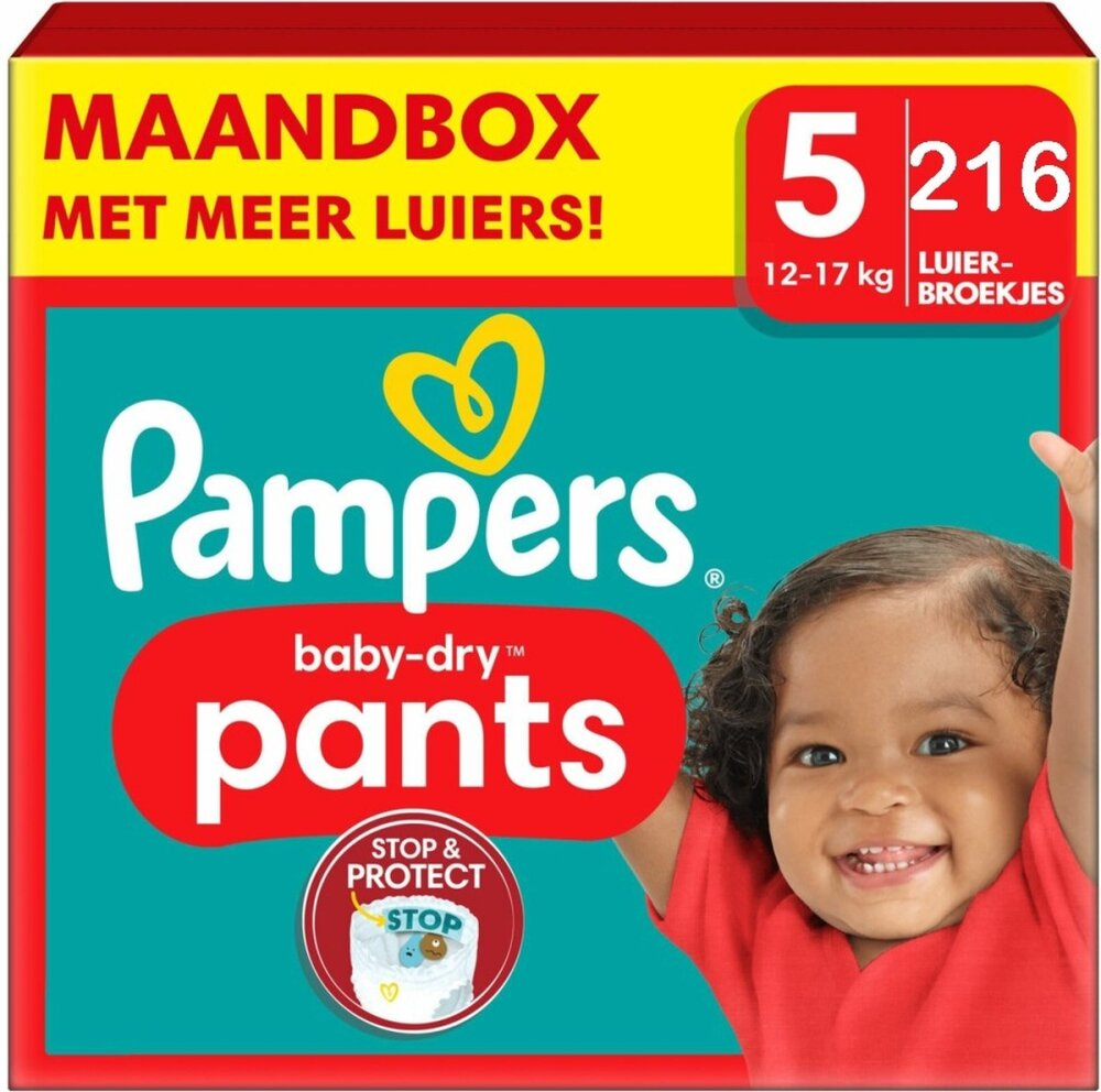 Pampers - Baby Dry Pants - Maat 5 - Maandbox - 216 stuks - 12/17KG Pampers - Baby Dry Pants - Maat 5 - Maandbox - 216 stuks - 12/17KG