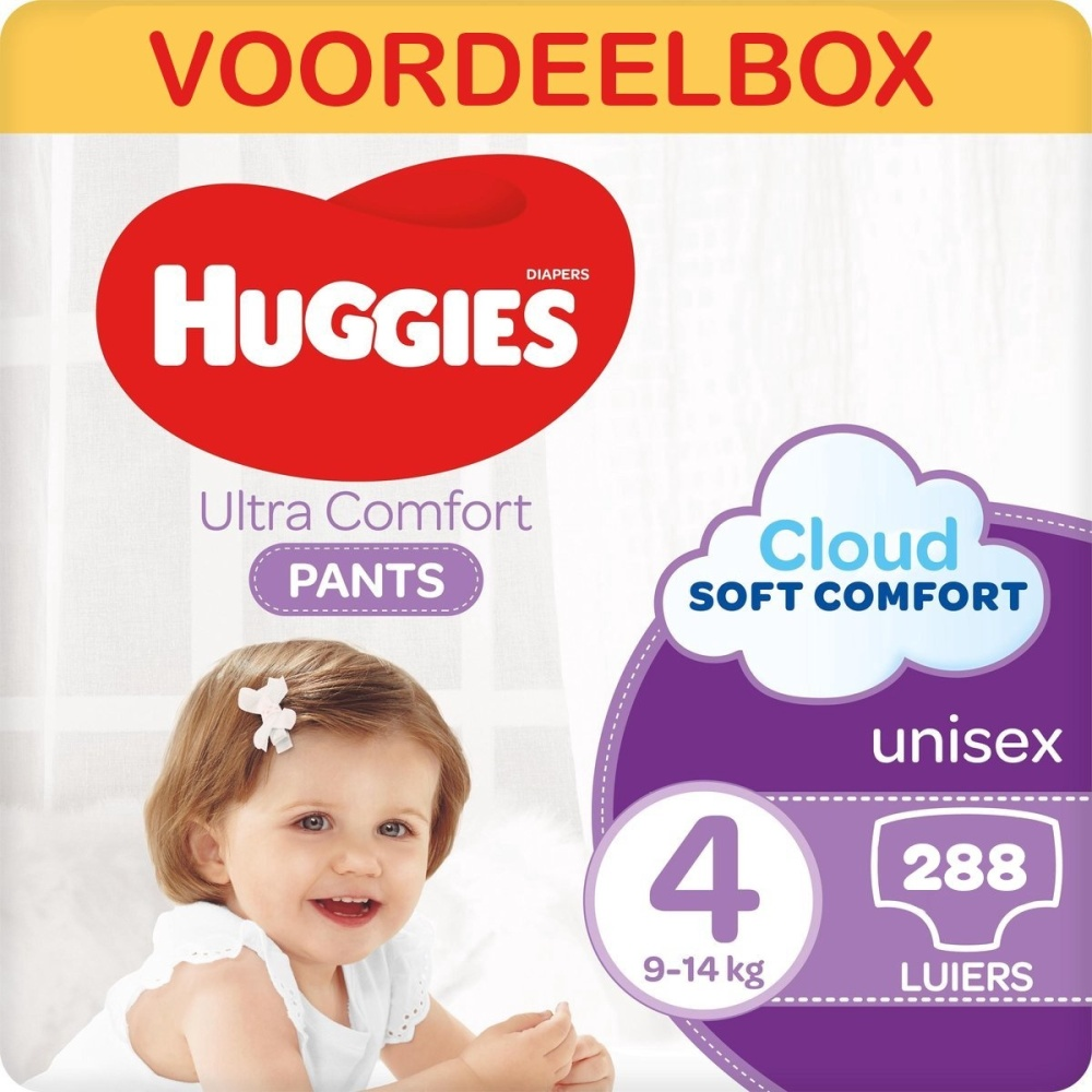 Huggies - Luierbroekjes - Ultra Comfort - Maat 4 - Mega Maandbox - 288 stuks Huggies - Luierbroekjes - Ultra Comfort - Maat 4 - Mega Maandbox - 288 stuks