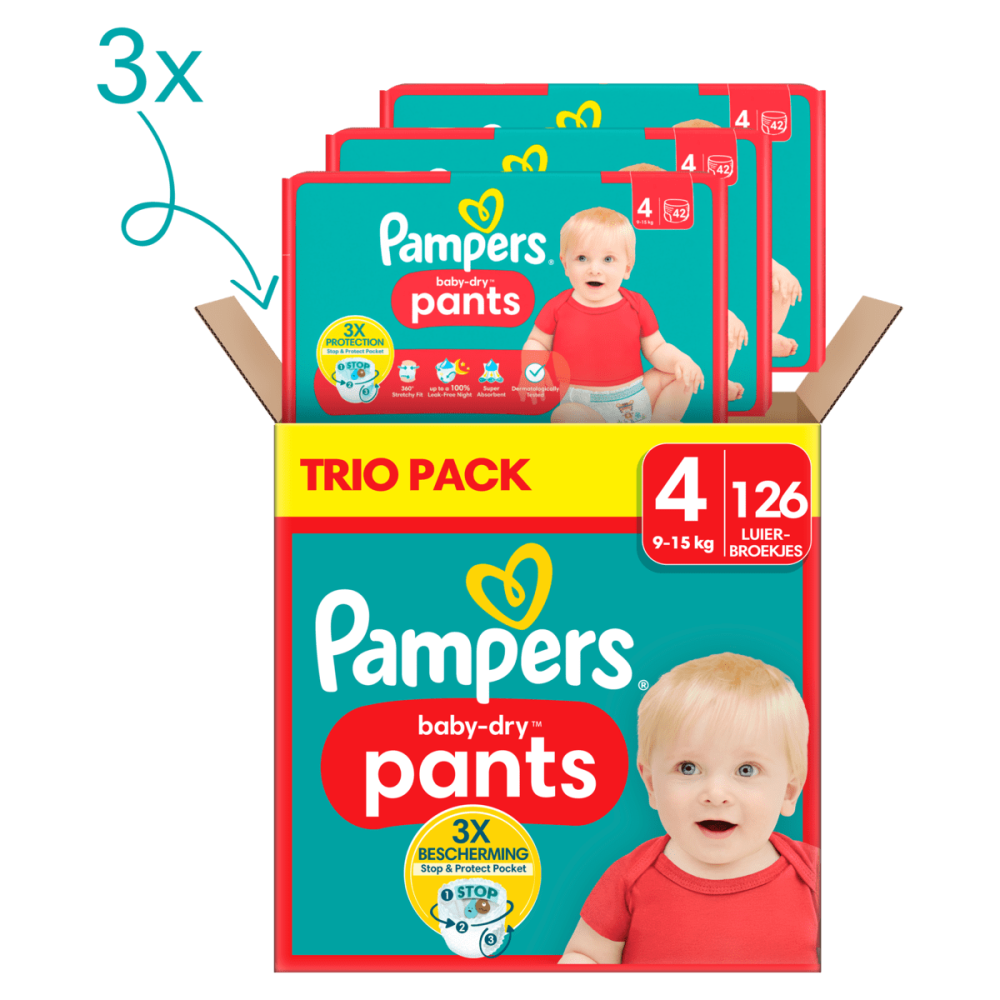 Pampers Baby Dry Pants Trio Pack Luiers Maat 4 Pampers Baby Dry Pants Trio Pack Luiers Maat 4
