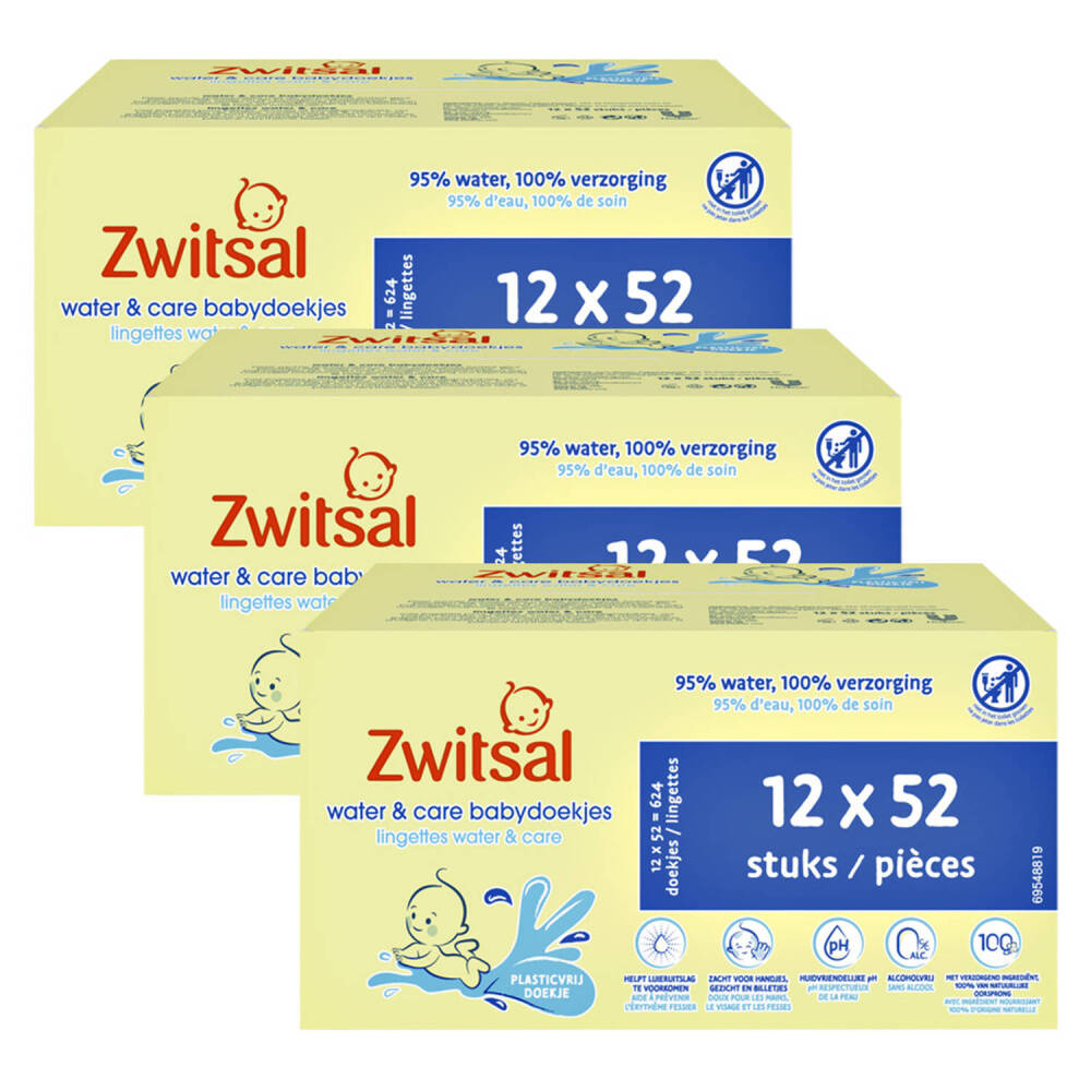 Zwitsal - Billendoekjes- Water & Care met Zwitsalgeur - 1872 babydoekjes - 36 x 52 stuks Zwitsal - Billendoekjes- Water & Care met Zwitsalgeur - 1872 babydoekjes - 36 x 52 stuks