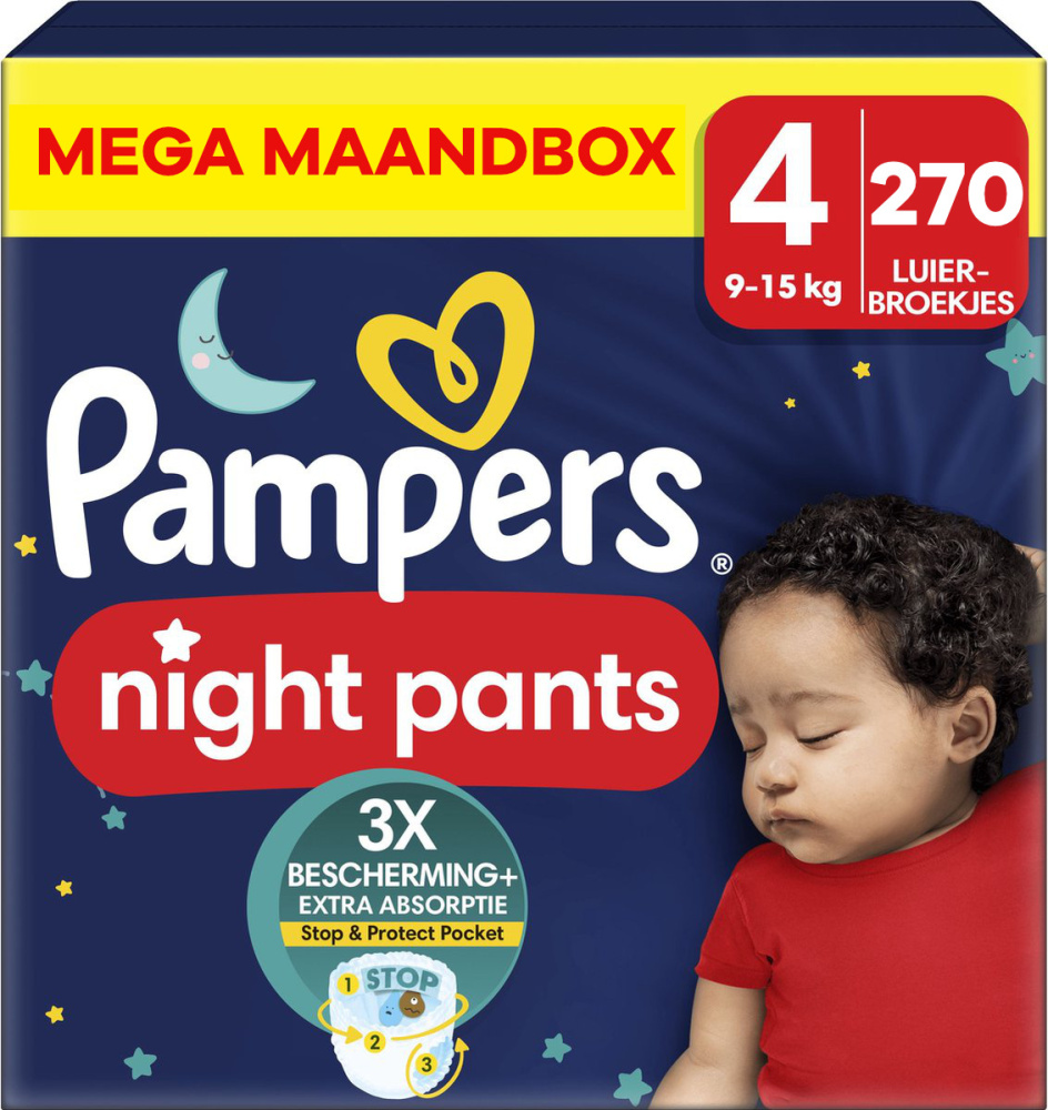 Pampers - Night Pants - Maat 4 - Mega Maandbox - 270 stuks Pampers - Night Pants - Maat 4 - Mega Maandbox - 270 stuks