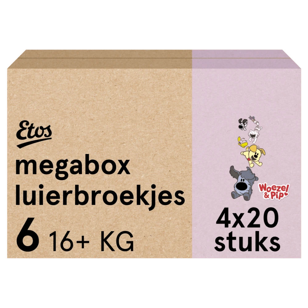 Etos Woezel & Pip Luierbroekjes Extra Large Maat 6 80 broekjes Etos Woezel & Pip Luierbroekjes Extra Large Maat 6 80 broekjes