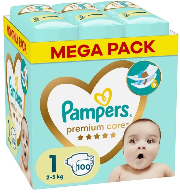Pampers - Premium Care - Maat 1 - Mega Pack - 100 luiers Pampers - Premium Care - Maat 1 - Mega Pack - 100 luiers